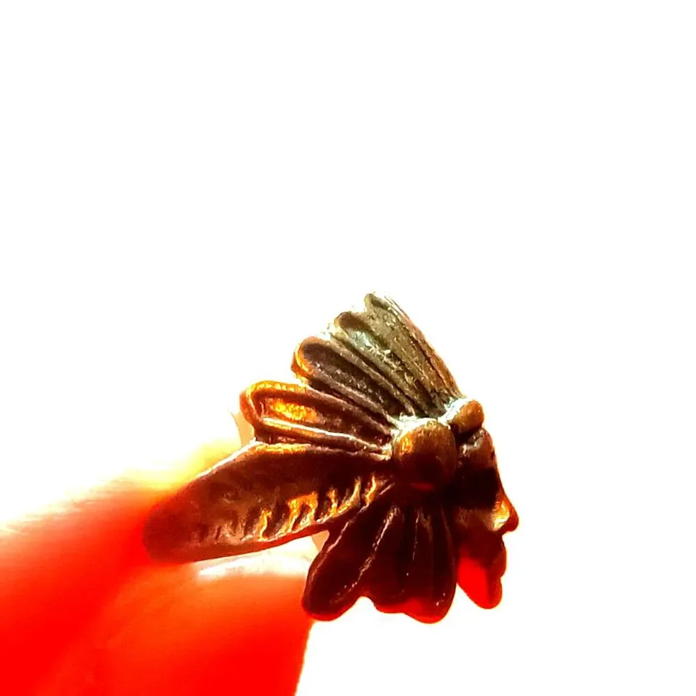 Vintage Indian Chief Ring band feathered head bonnet biker fashion style size 5